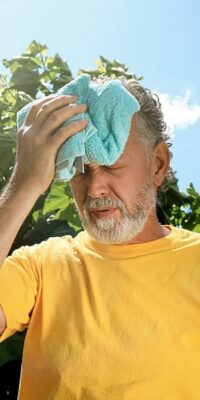 Bild eines schwitzenden Mannes im Sonnenschein