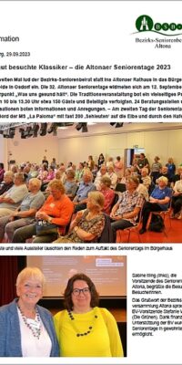 Deckblatt des Nachberichts zu den Altonaer Seniorentagen mit Fotos der gut besuchten Veranstaltung