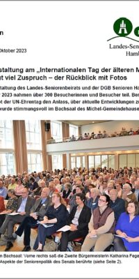 Foto: Blick in den Bachsaal mit Zuschauern. Vorne rechts die Zweite Bürgermeisterin Fegebank.