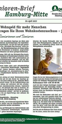 Titelseite des Seniorenbriefes im April 2023 zum Thema "Mehr Wohngeld für mehr Menschen"